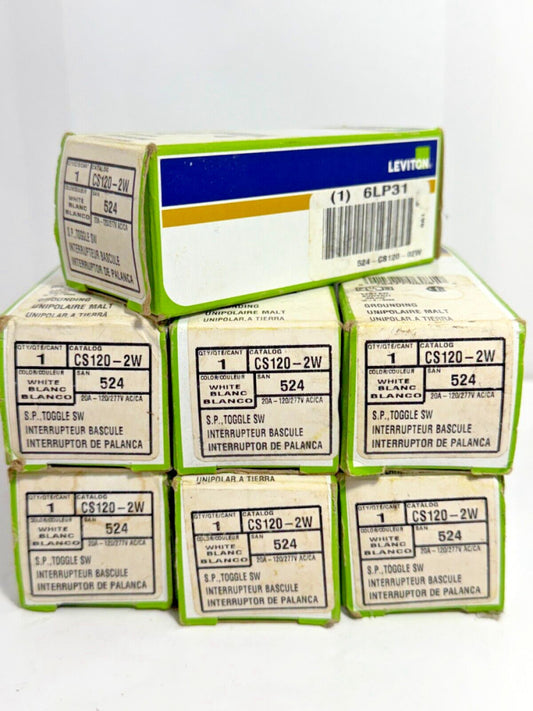 (Lot of 7) Leviton CS120-2W 524 Single Pole Toggle Swtich White