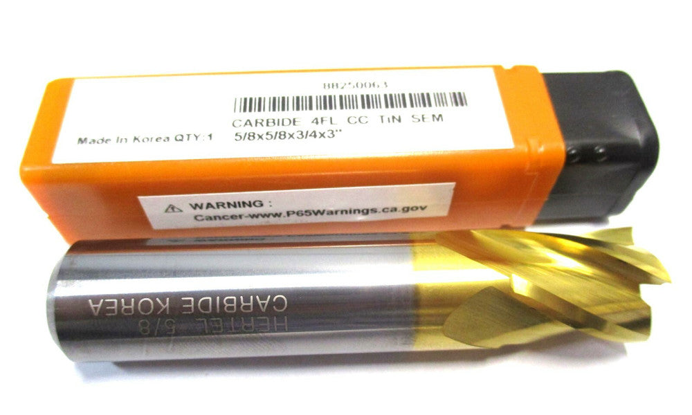 NEW (88250063) 5/8" x 5/8" x 3/4" x 3" 4-Flute CC SE RH Carbide Square End Mill