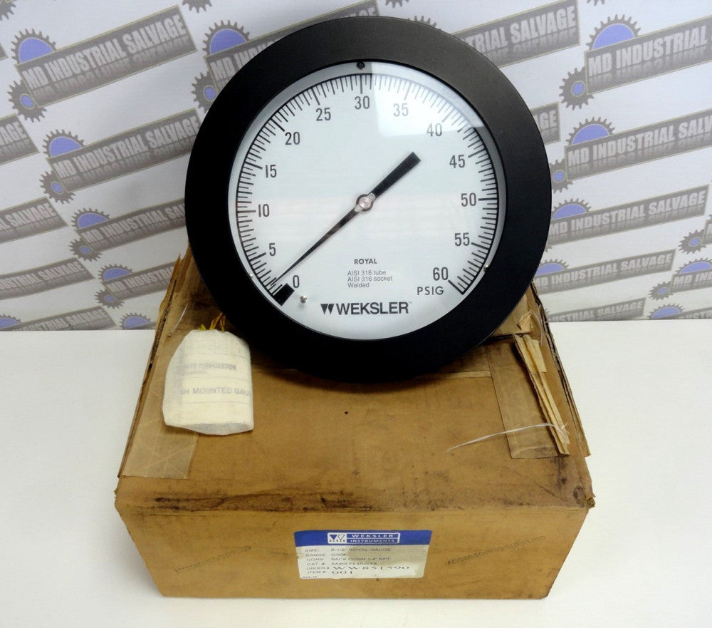 WEKSLER 8-1/2" ROYAL GAUGE 0-60 PSIG 1/4" NPT Back Conn (NEW) AA48EPE4RWXX