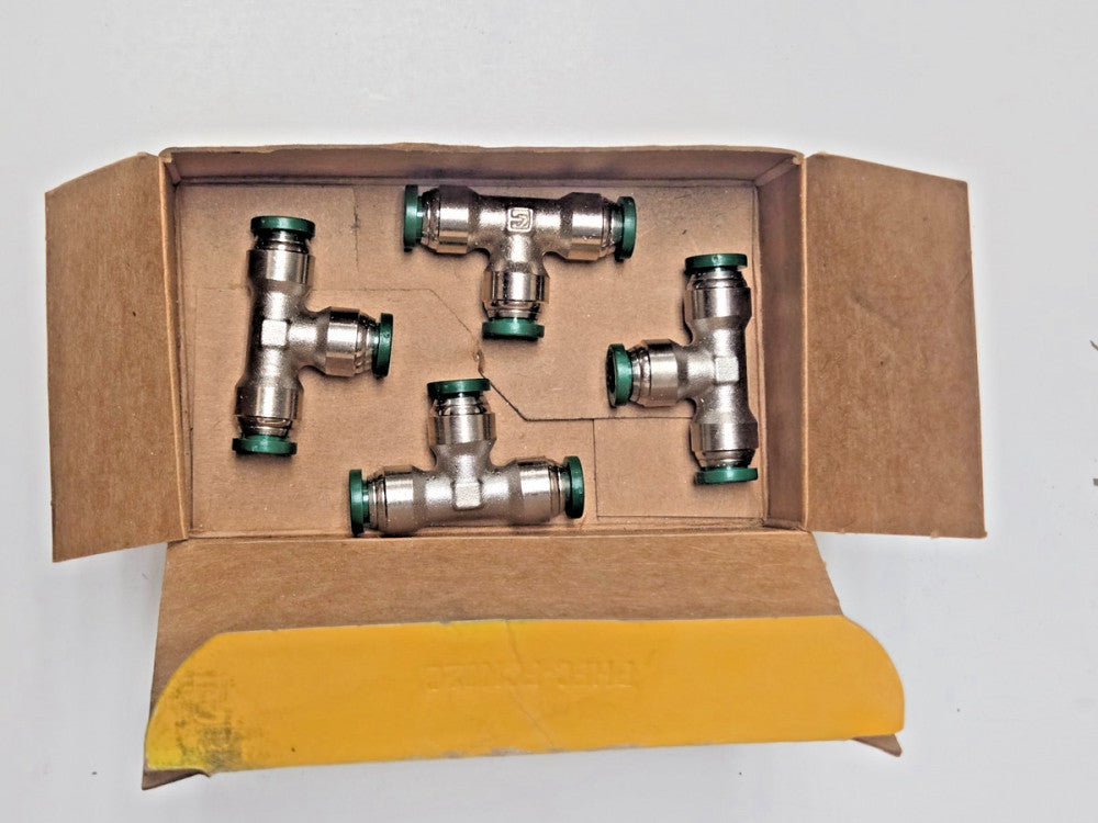 PARKER 1/4" PUSH-TO-CONNECT TEES - 164PLP-4 *LOT 4* NICKEL PLATED BRASS
