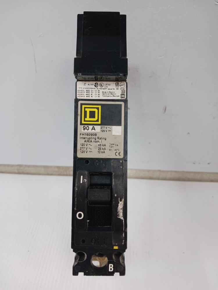 Square D 90 Amp I-Line Circuit Breaker 1 Pole 277 VAC / 125 VDC 25kA FH16090B