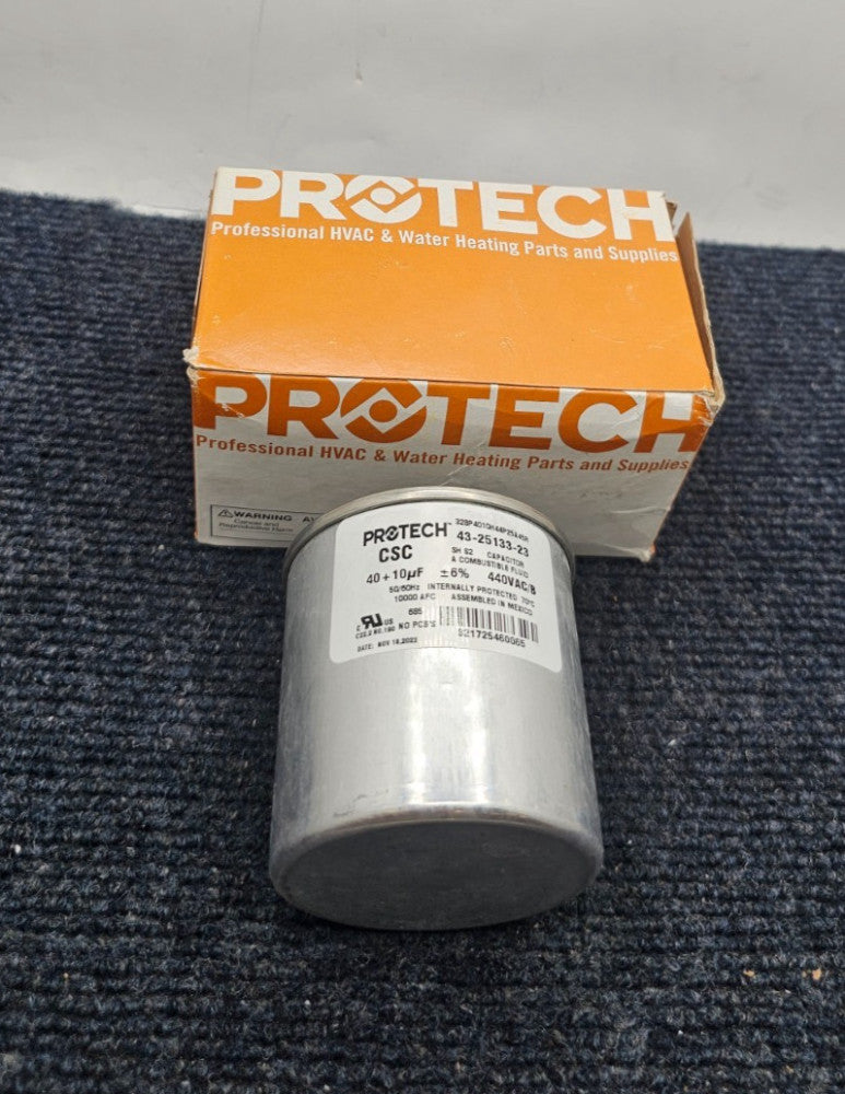 Protech 43-25133-23: Dual Section Round Capacitor 440VAC, 10 to 40 MFD