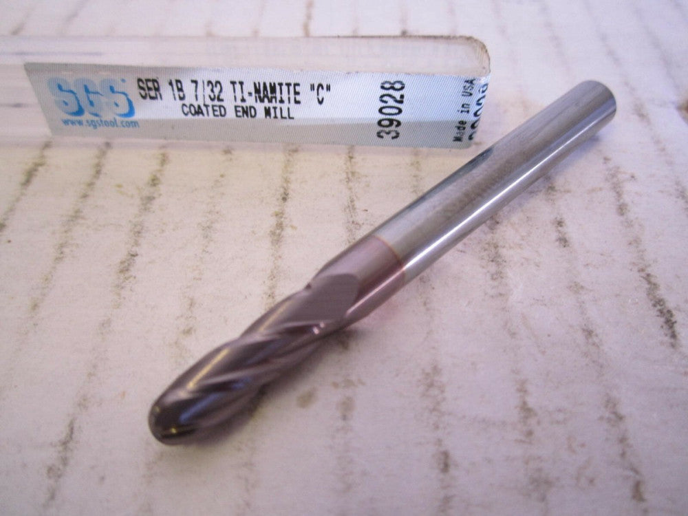 SGS Tool 7/32 Center Cutting Solid Carbide 4-Flute Ball Nose Endmill New
