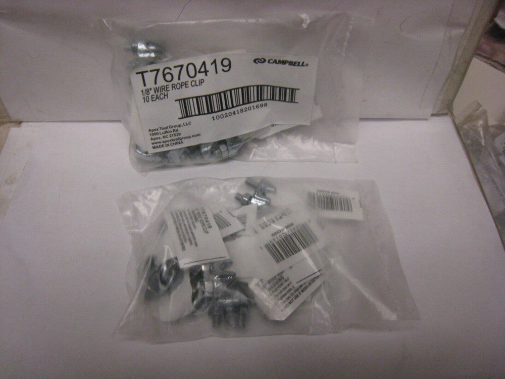 2 packs 10 each Campbell T7670419 Iron Electro-Galvanized Wire Rope Clip 1/8 in.