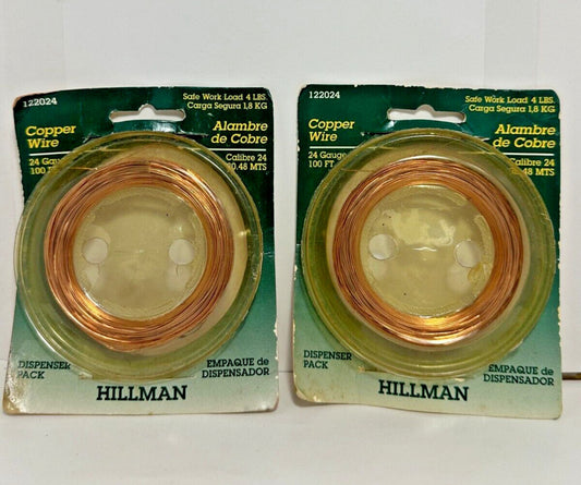 (Lot of 2) Hillman 122024 COPPER WIRE 24 Gauge 100 Feet