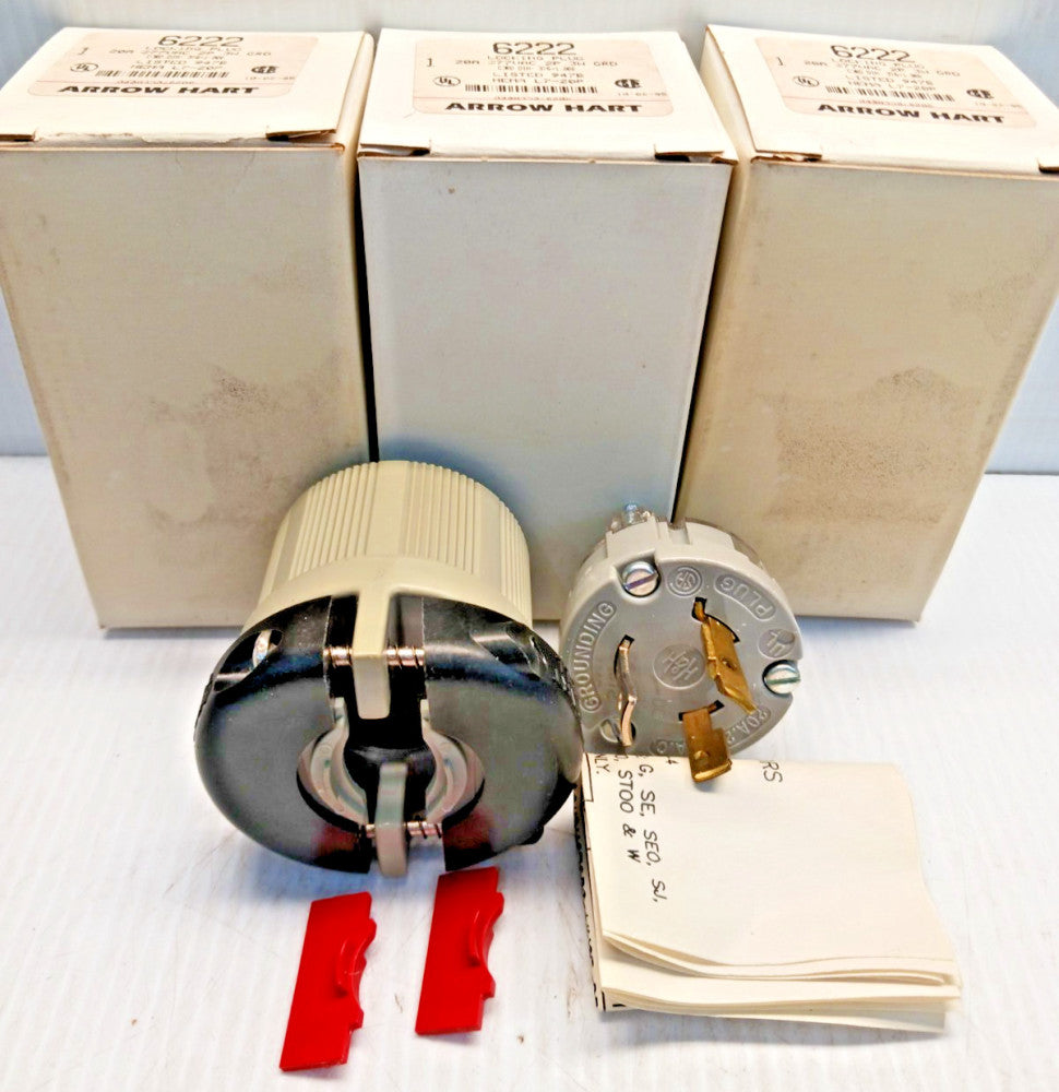 New Lot of 3 Arrow Hart 6222 Locking Plug Nema L7-20P 20A 2P 3W 277 Vac