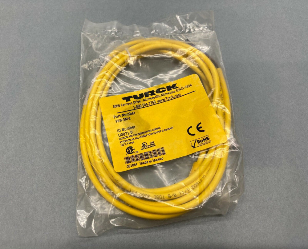 Turck U0071-0 ID / PK 3M-2 Picofast Single Ended Right Angle Cordset 2 Meter 