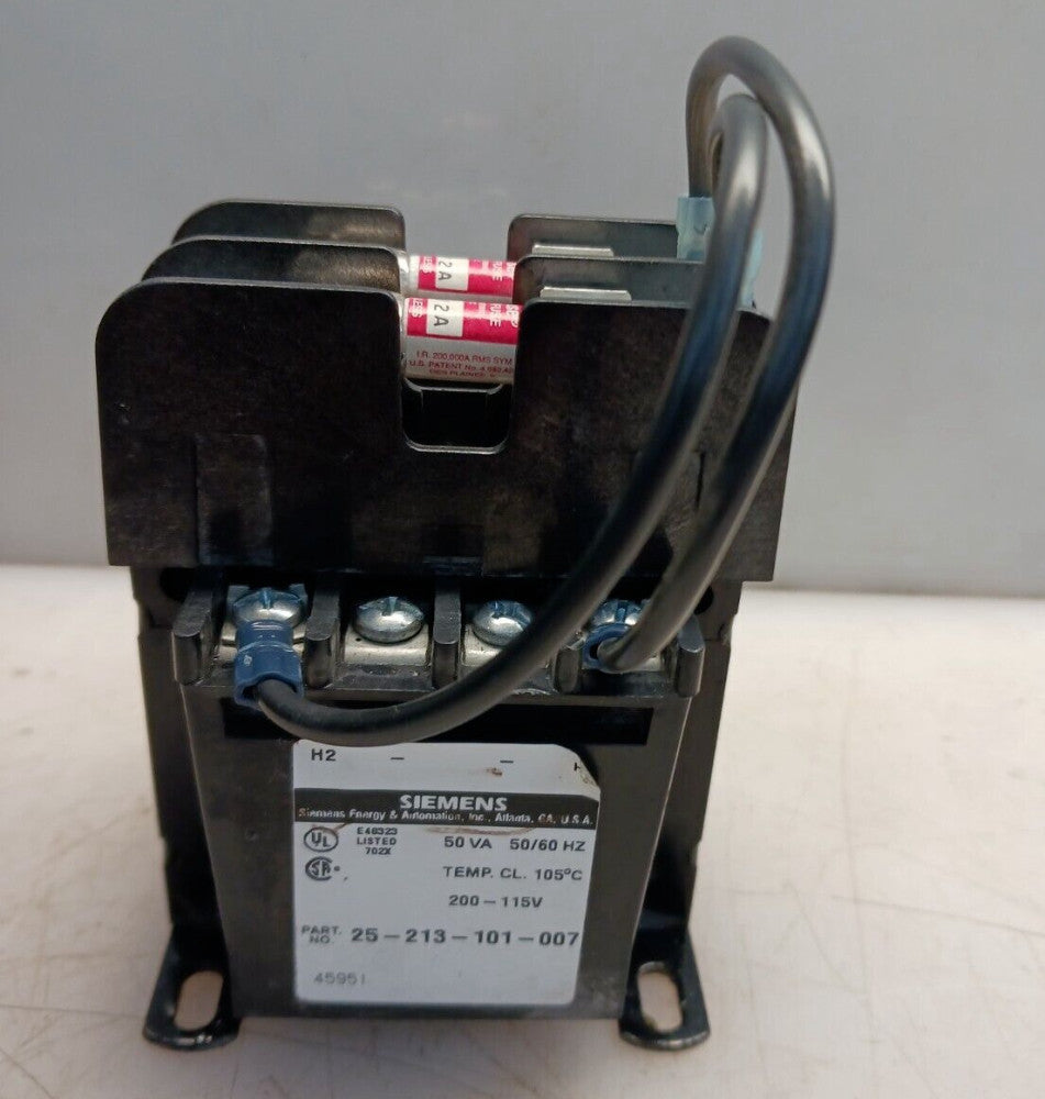 SIEMENS 50 VA CONTROL TRANSFORMER 200 HV 115 LV  25-213-101-007