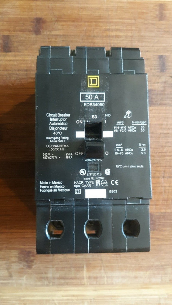 Square D EDB34050 AC 50A Miniature Breaker - Black