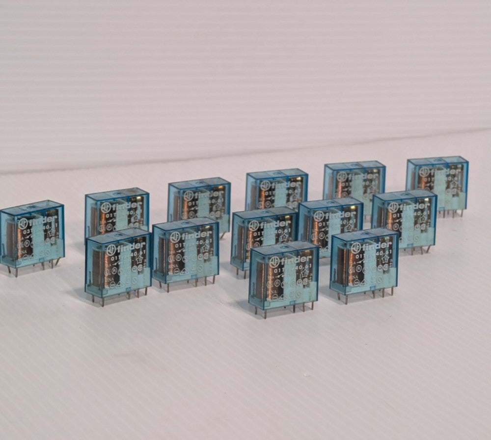Lot of 13: Finder 01 Type 40.61 Relays, 250VAC, 24VDC, 16A as pictured