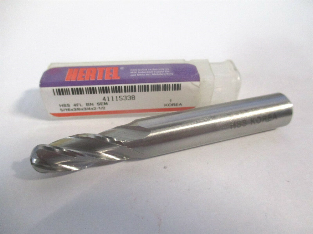 (E202002002) 5/16" x 3/4" x 3/8" x 2-1/2" OAL 4 Flute HSS Ball Spiral End Mill 