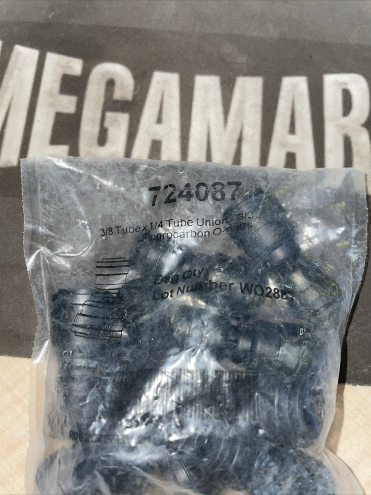 3/8 Tube x 1/4 Tube Union, Black with Fluorocarbon O-Rings, Bag of 10, 724087