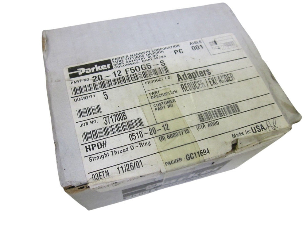 LOT OF 5 PARKER 20-12 F50G5-S REDUCER / EXPANDER NSMP