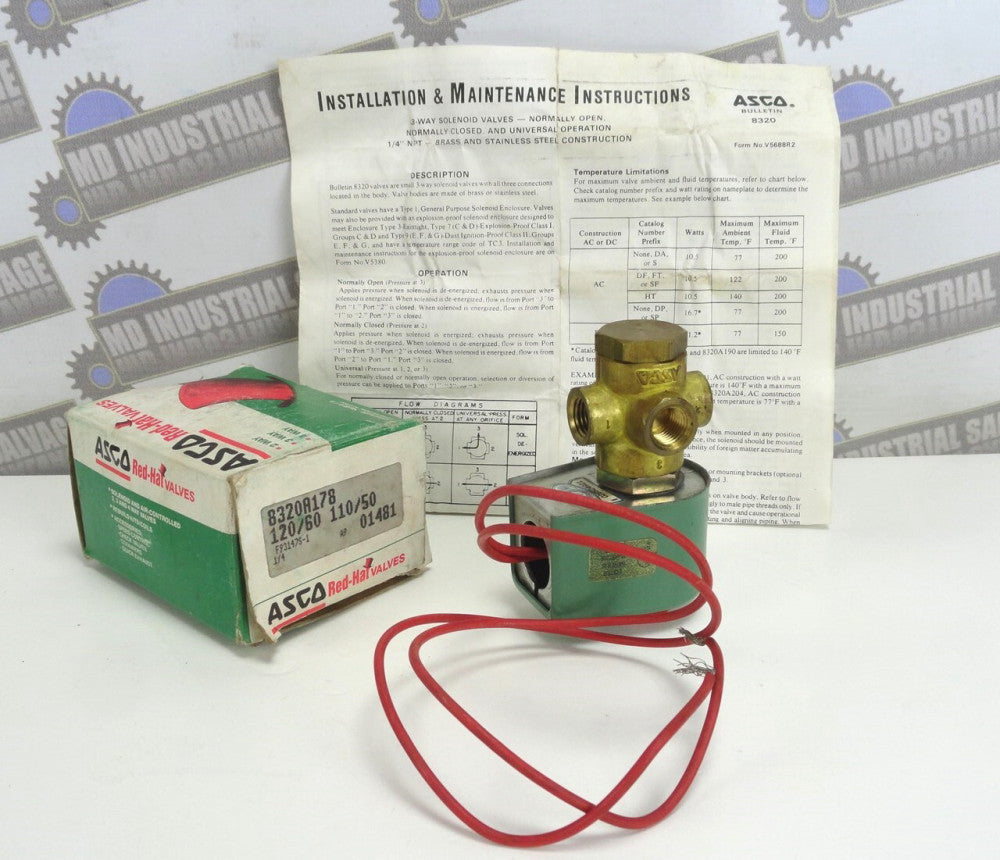 ASCO - RED-HAT - SOLENOID VALVE - PN: 8320, 8320A178 - NEW IN BOX