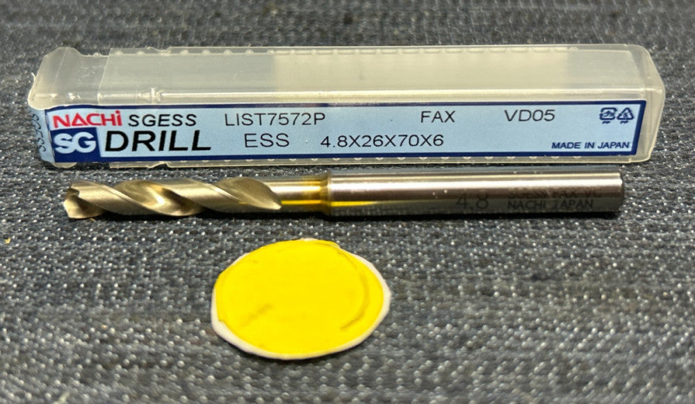 NACHI SGESS 2 FLUTE  DRILL BIT L7572P   4.8 X 26 X 70 X 6
