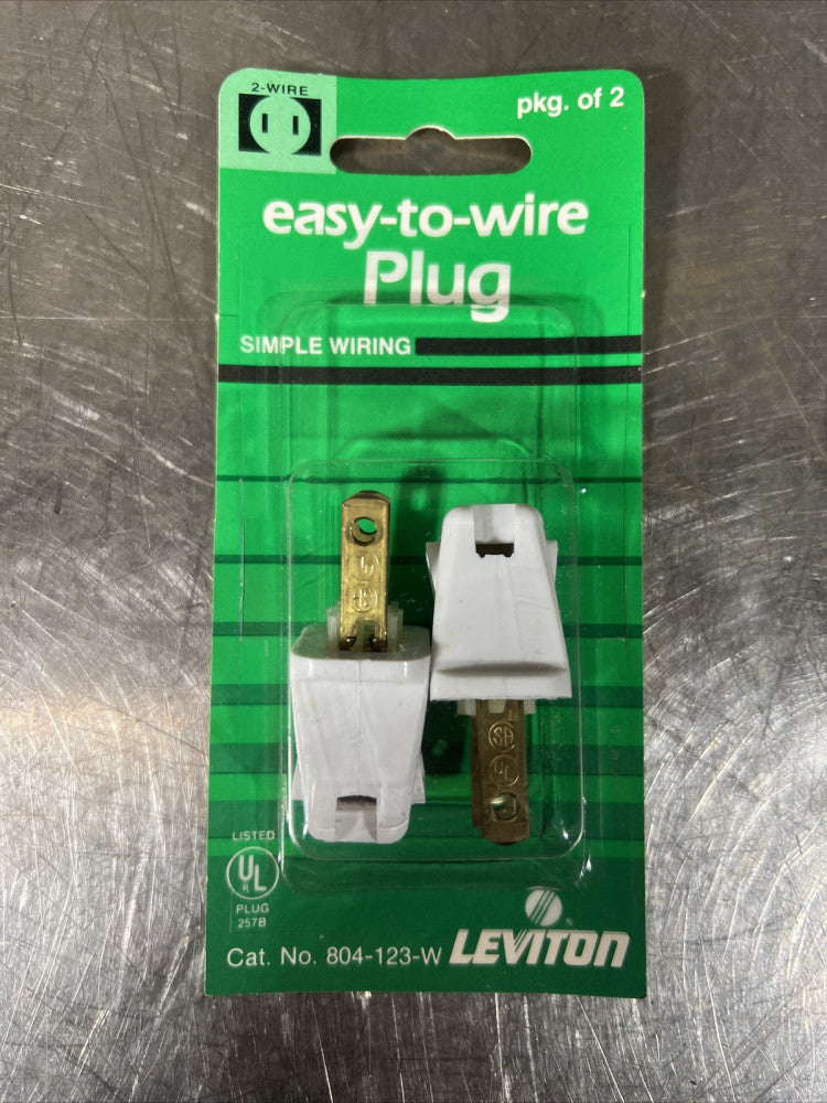 Nos Surplus VINTAGE LEVITON EASY-TO-WIRE PLUG (WHITE) CAT. NO. 804-123-W. 2 Pack