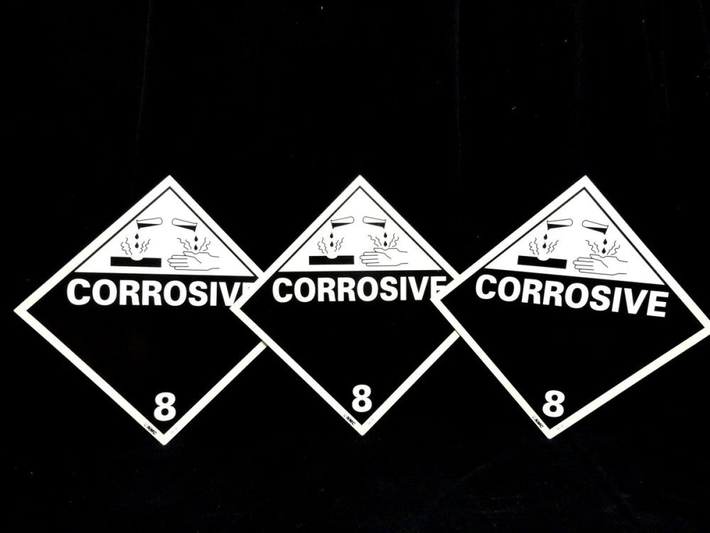 RIGID PLASTIC - SAFETY SIGNS - READS: "CORROSIVE" - (LOT OF 3) 10 3/4" x 10 3/4