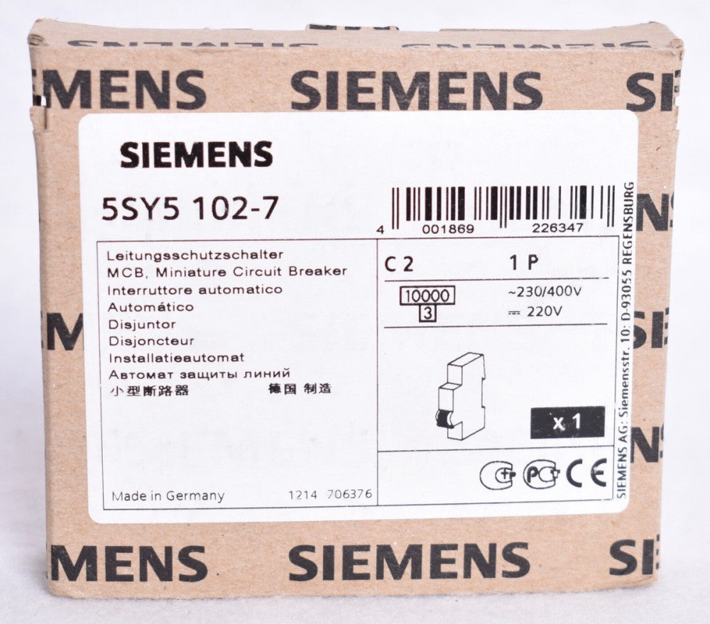 Siemens 2A 1 Pole 230/400VAC Circuit Breaker  5SY5 102-7