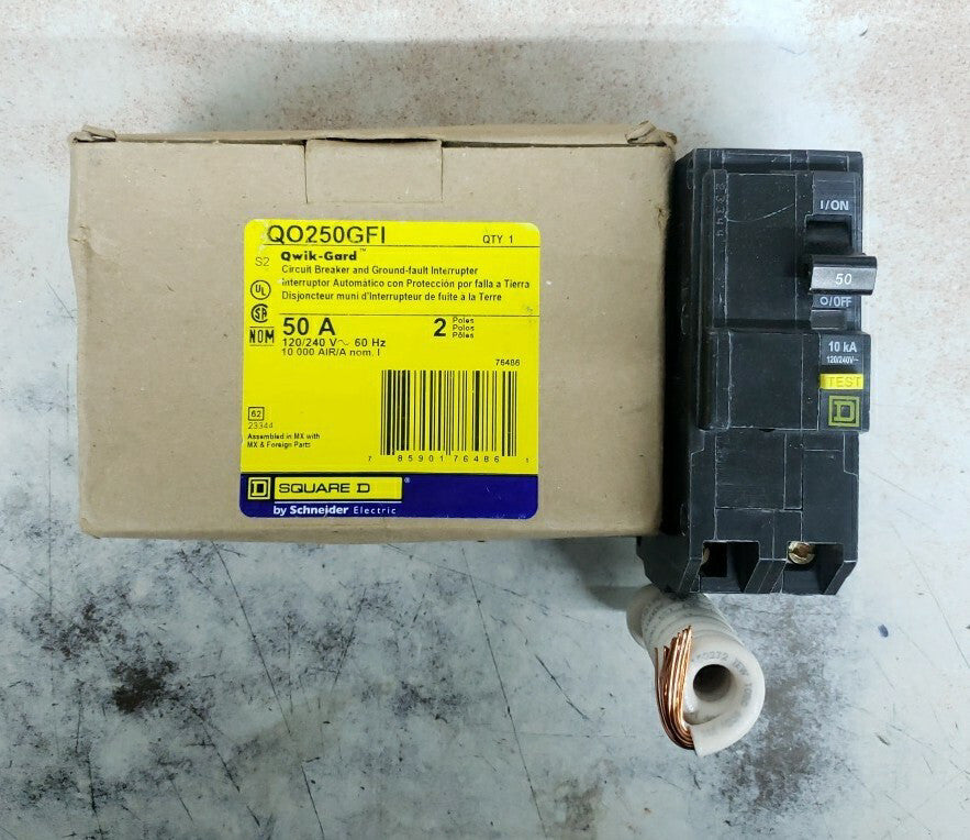 New! Square D QO250GFI QO Ground Fault Circuit Breaker 2 Pole 50A 120/240V  