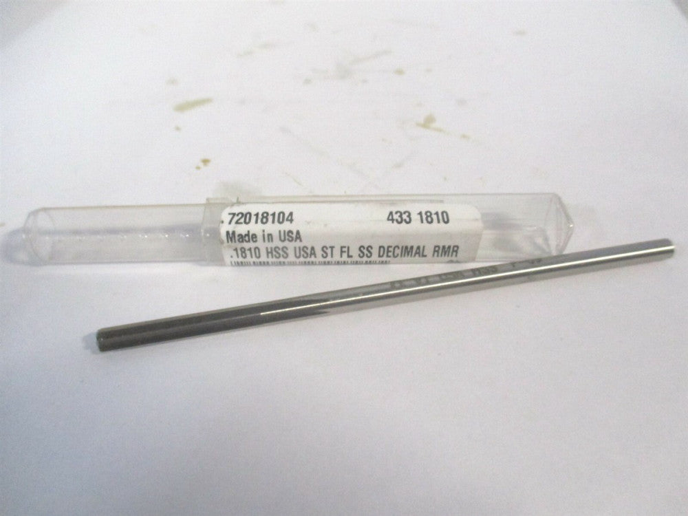 (433-0.1810) 0.181" x 1-1/8" x 4-1/2" Straight Shank HSS 6-Flute Chucking Reamer