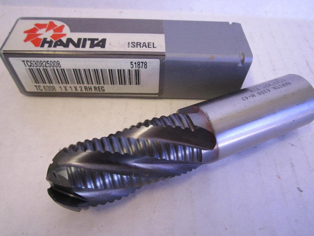 Hanita (TC360825008) 1 x 1 x 2" x 4-1/2" OAL 5-Flute TiCN Roughing Ball Endmill 