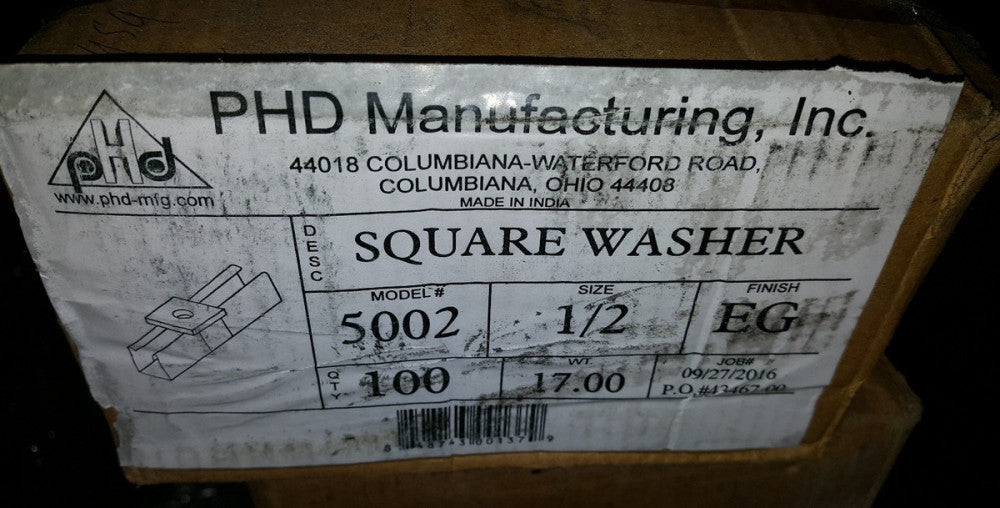 PHD S-5002-EG Square Washer 1/2" Hole  B202 P1064 AB-241-1/2" (100 PC CASE)