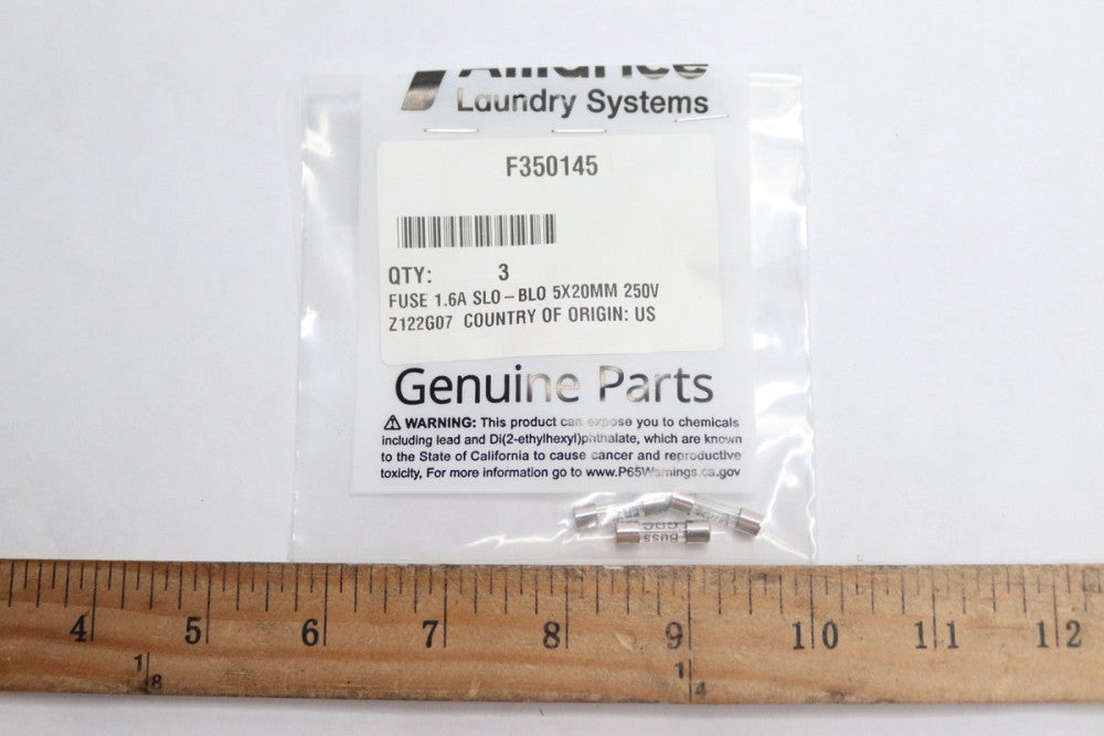 (3-Pk) Alliance Washer Fuse 1.6A SLO-BLO 5X20MM 250V F350145 