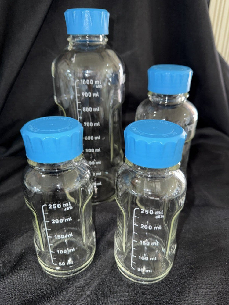 Set of 4 Duran Youtility Media Storage Bottles w/GL-45 Cap 1000/500/250 mL