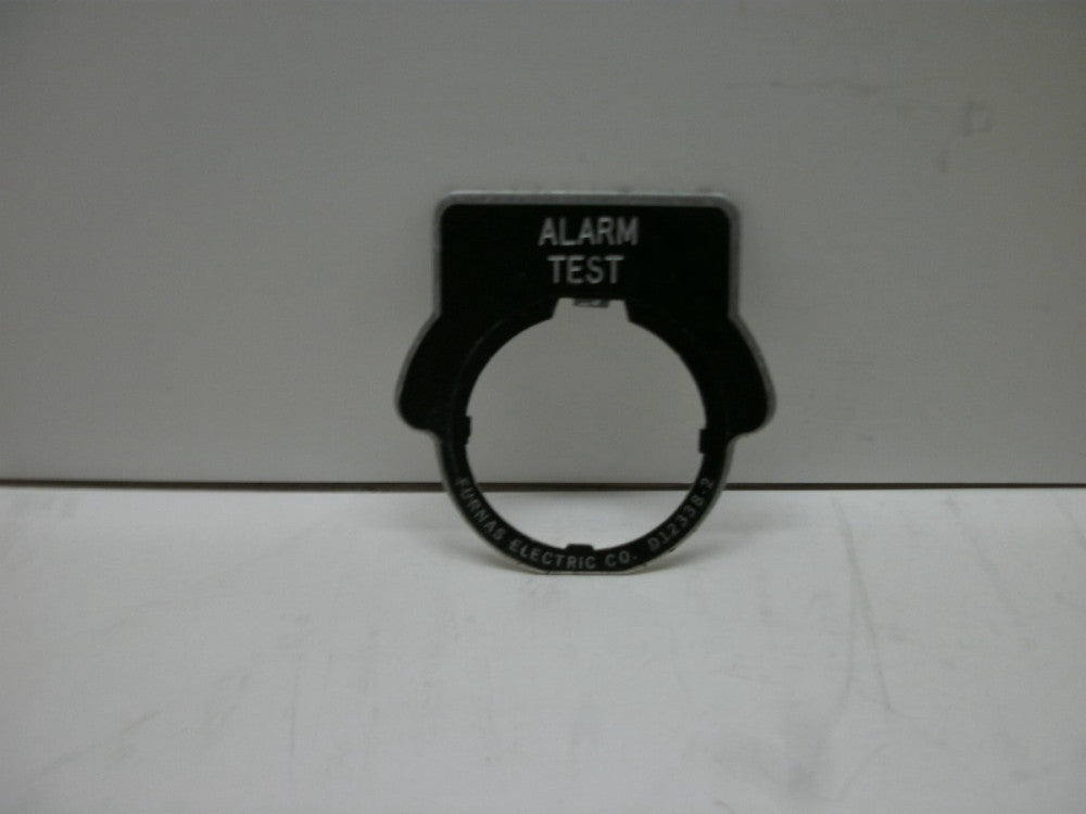 FURNAS D12338-2 (ALARM TEST) LEGEND PLATE HALF ROUND SILVER LETTERING & TRIM