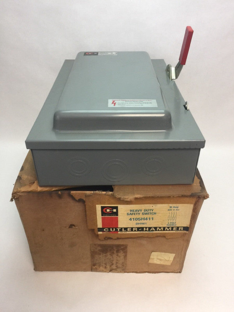 CUTLER HAMMER 4105H411 HEAVY DUTY FUSIBLE SAFETY SWITCH 600VAC 30AMP 4 POLES 