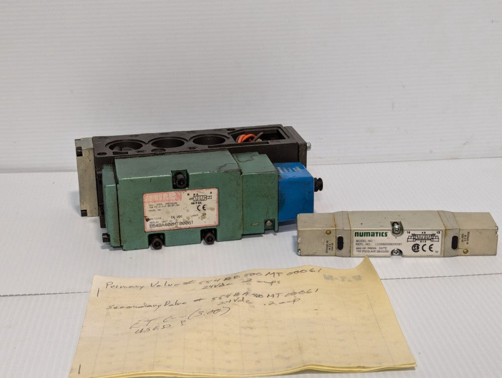 Set of 2 Numatics valves as pictured: 554BA400MT00061, 122BB500M000061-Free Ship
