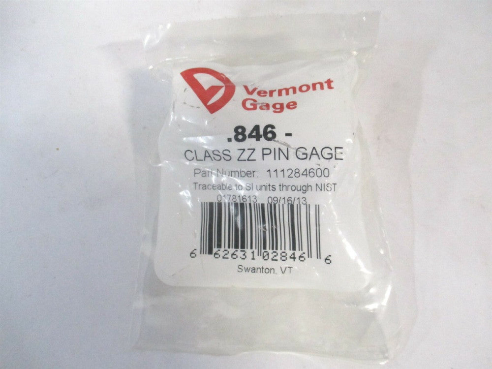 Vermont Gage (111284600) 0.846" Diam Class ZZ Minus Plug & Pin Gage 