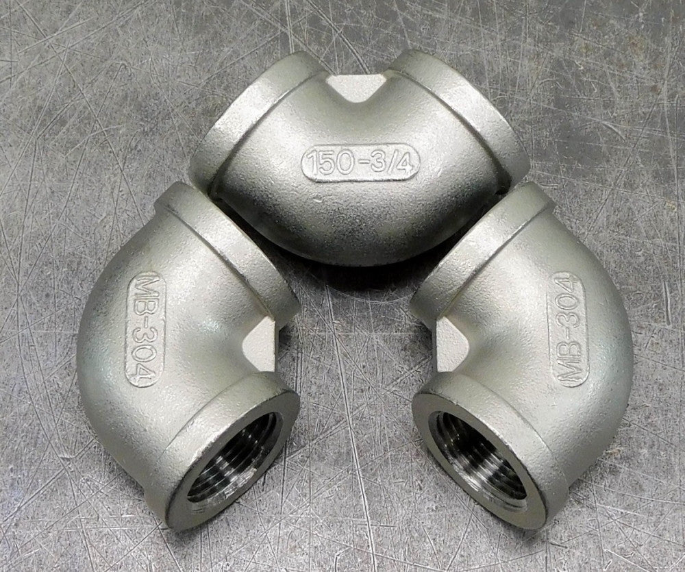 90° 304 Stainless Steel Elbow Fitting 3/4" NPT 150 PSI 150-3/4 Lot of Three (3)