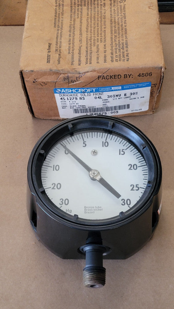 New Ashcroft 45 1279 AS 04L 30IMV Pressure/Vacuum Gauge 4.5" Face