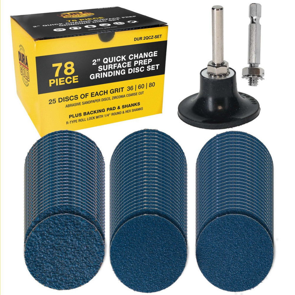 Dura-Gold 2" 78 Pc Quick Change Surface Prep Grinding Disc Set, 36, 60, 80 Grit