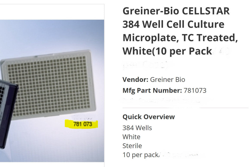 10-Pack) 15~ 110μL 384 Well Polystyrene Cell Culture Microplates Greiner [A2B1]