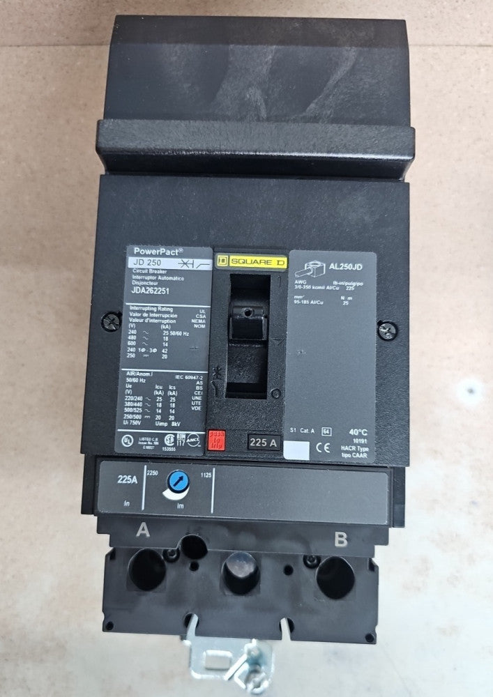 NEW Square D JDA262251 225 Am 2 Pole 600V PowerPact I-Line Circuit Breaker