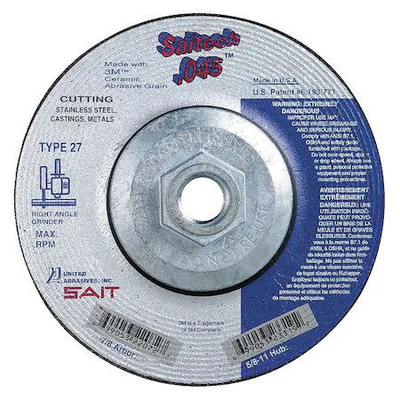 United Abrasives/Sait 23319 Depressed Center Cut-Off Wheel, Type 27, 4 1/2 In
