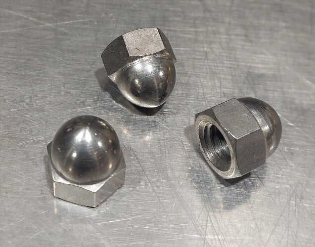 Lot Of 3 - 6RA59 Cap Nut: 3/8"-16 Thread, Plain, 18-8 Stainless Steel .0625" Ht