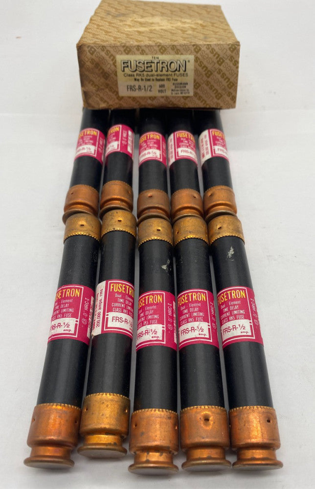Bussmann FRS-R-1/2 Fusetron Fuses, Class RK5, 600VAC 300VDC 0.5Amp Lot of 10
