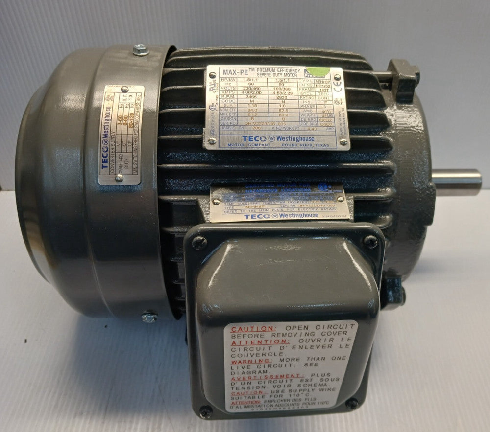 NEW Teco 1.5 HP AC Electric Motor 143T Frame 230/460 Vac 3465 Rpm Tefc NP1/52