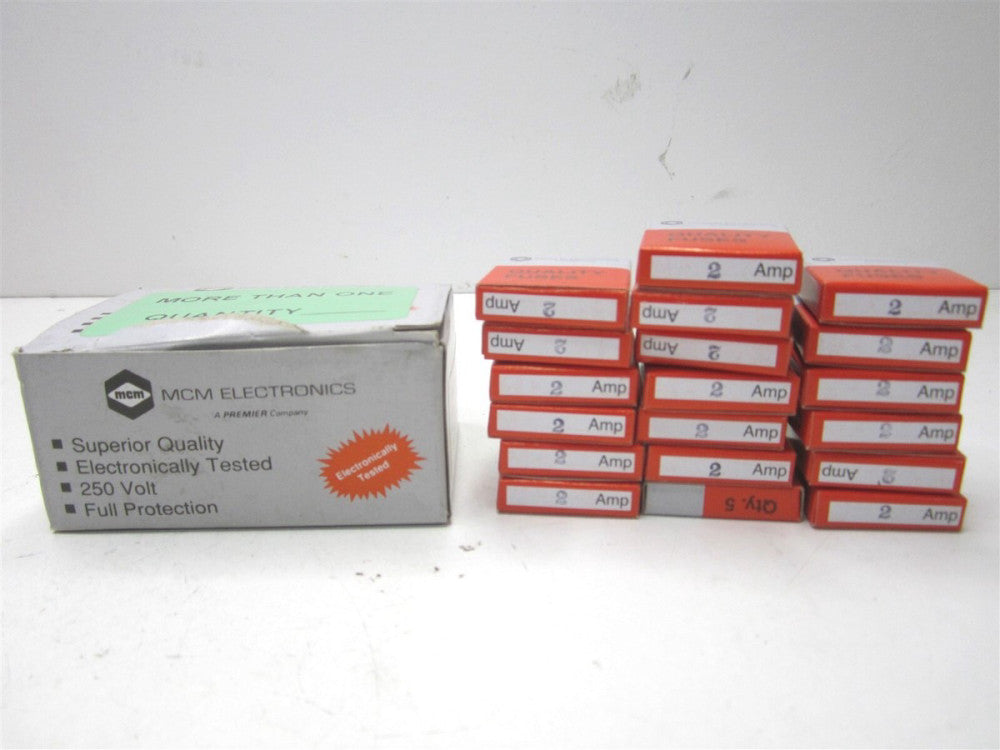 MCM Electronics (28-363) 2A 250V Glass Fuses 5ct - Lot of 19 Packs 