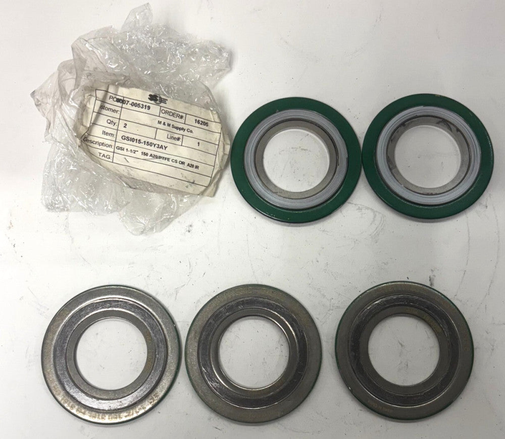 3S 1-1/2" SPIRAL WOUND GASKET 150 316L FG 316L IR ASME B16.20 LOT OF 5 1912085
