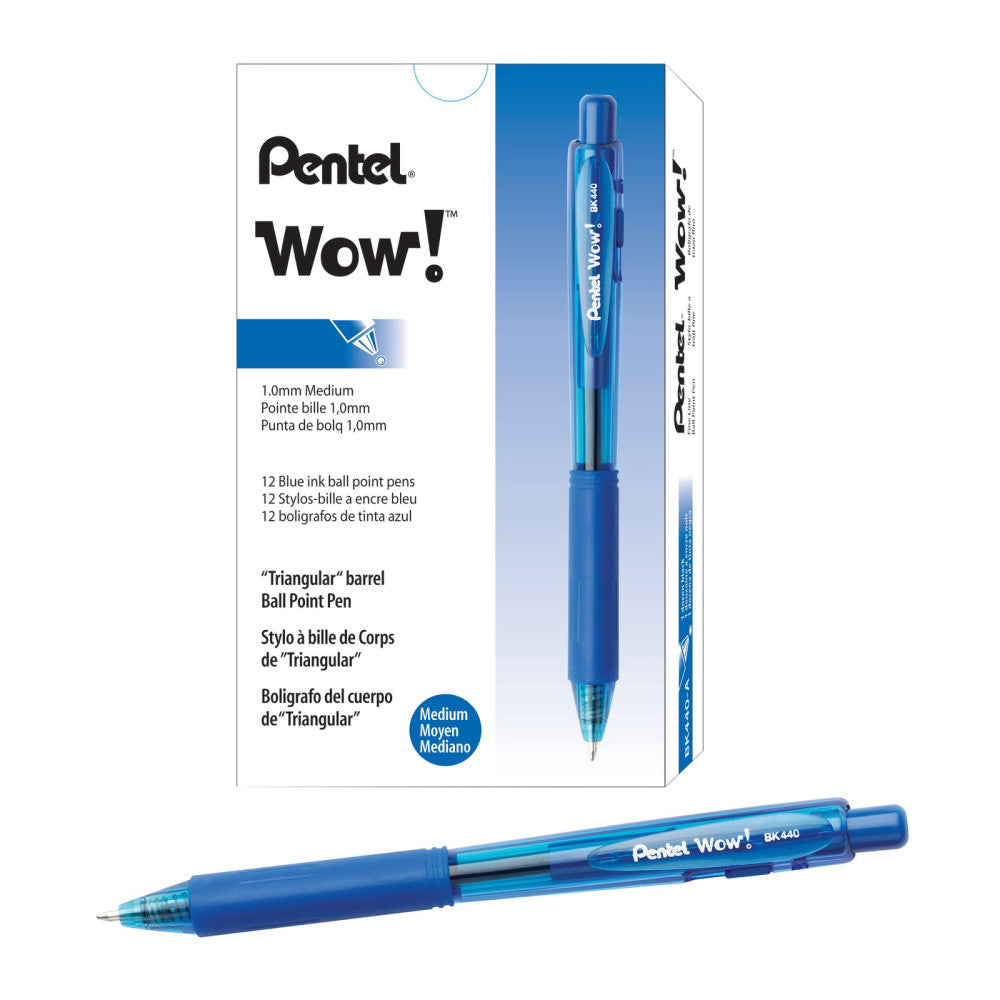 Pentel WOW! Retractable Ballpoint Pens, Medium Point, 1.0 mm, Transparent Blue