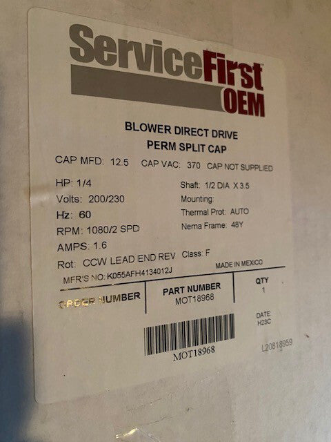 Trane MOT18968 1/4HP 200-230V 1080RPM 48 Motor (NEW)