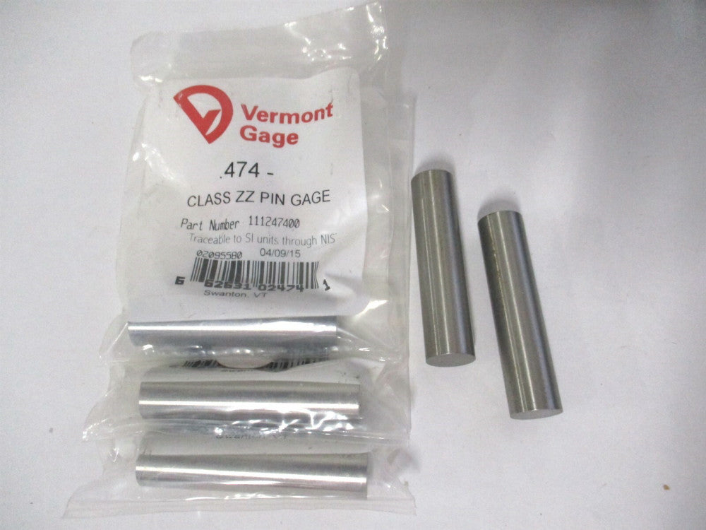 Vermont Gage (111247400) 0.474" Diam Class ZZ Minus Plug & Pin Gage - Lot of 5