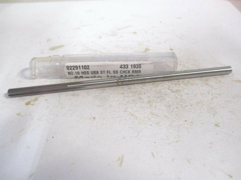 (433-0.1935) #10 1-1/4" x 5" OAL 6-Flute Straight Shank HSS Chucking Reamer 