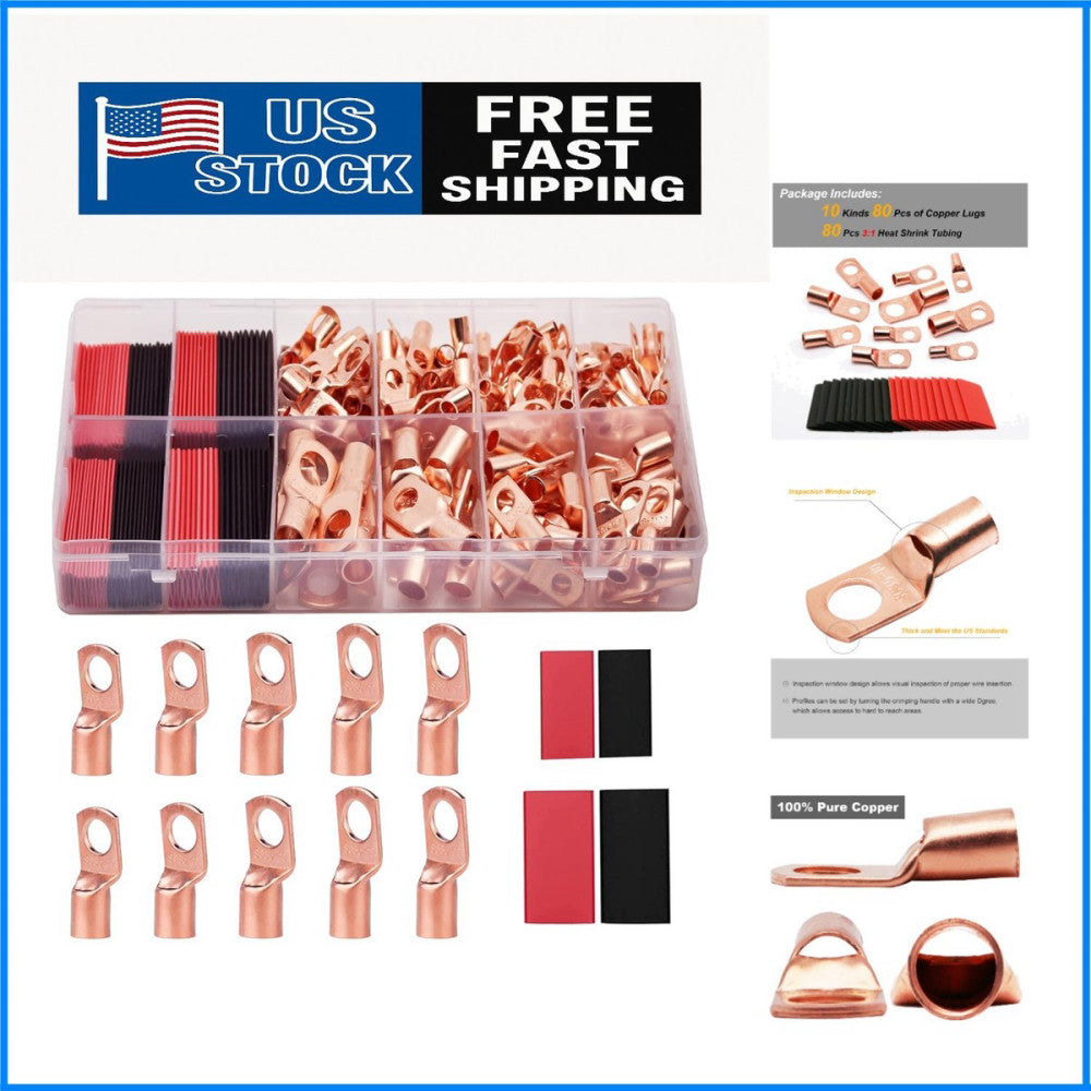 160Pcs Copper Wire Lugs Set with 80Pcs Heat Shrink Tubing – Ultimate Assortment