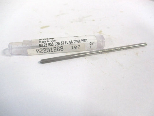 (433-0.1470) #26 x 1" x 4" OAL Straight Shank HSS 4-Flute Chucking Reamer 