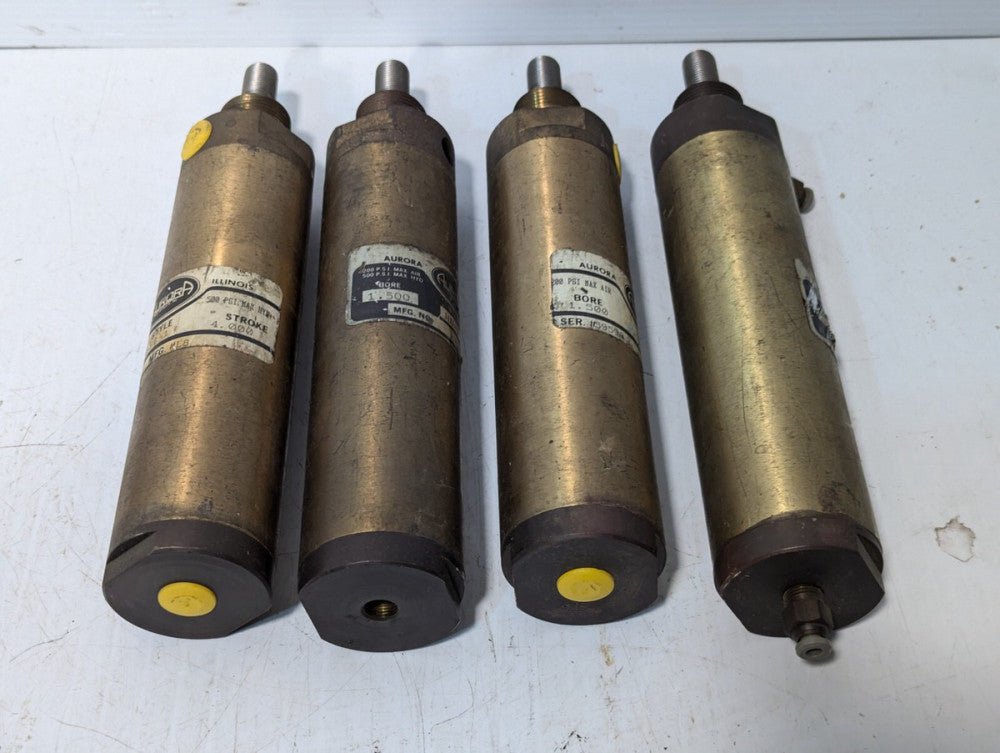 Lot of 4: Aurora HB-1 Pneumatic Cylinders 200-500psi; 1.5 Bore; 4.0 Stroke